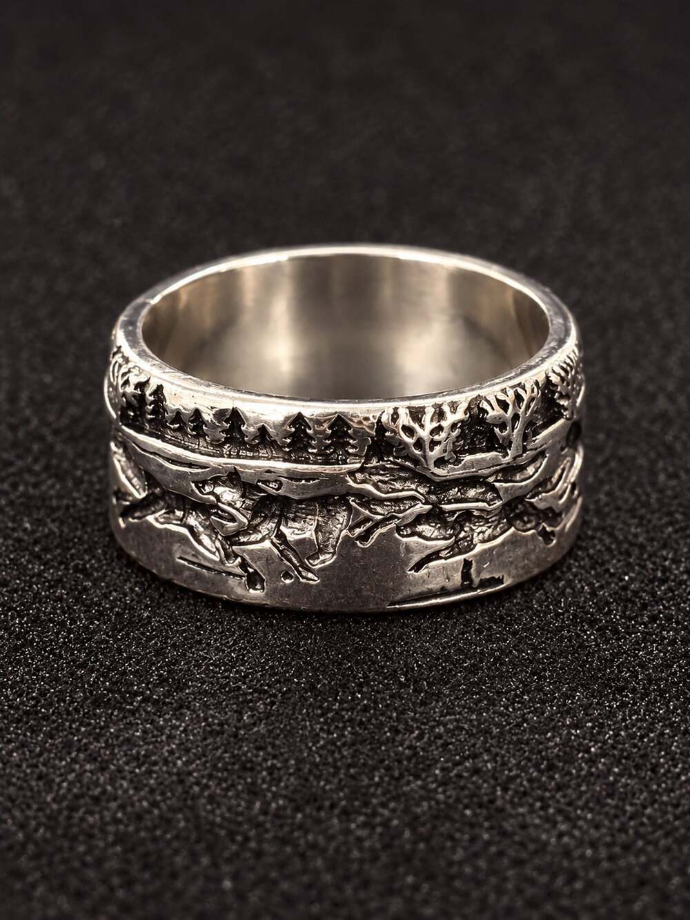 Sterling Silver Wolf Forest Ring